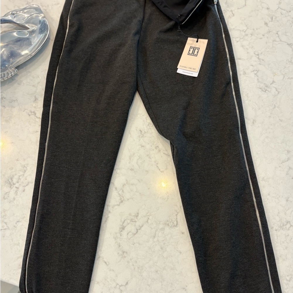 Ivanka Trump charcoal gray straight leg pants with stylish zippers up both sides